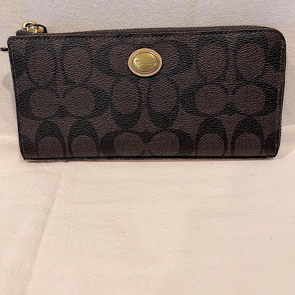 Coach Brown Wallet with Gold Accents